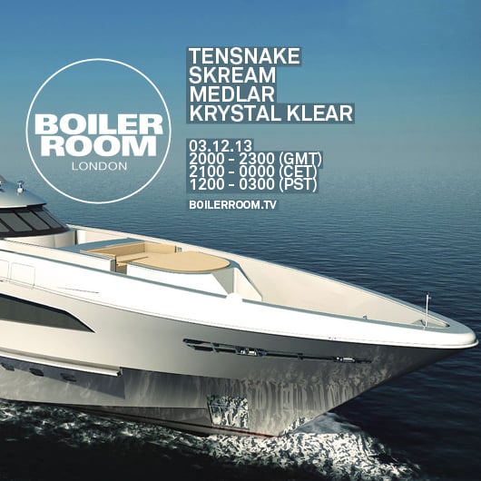 Flyer for event Tensnake, Skream, Medlar & Krystal Klear.