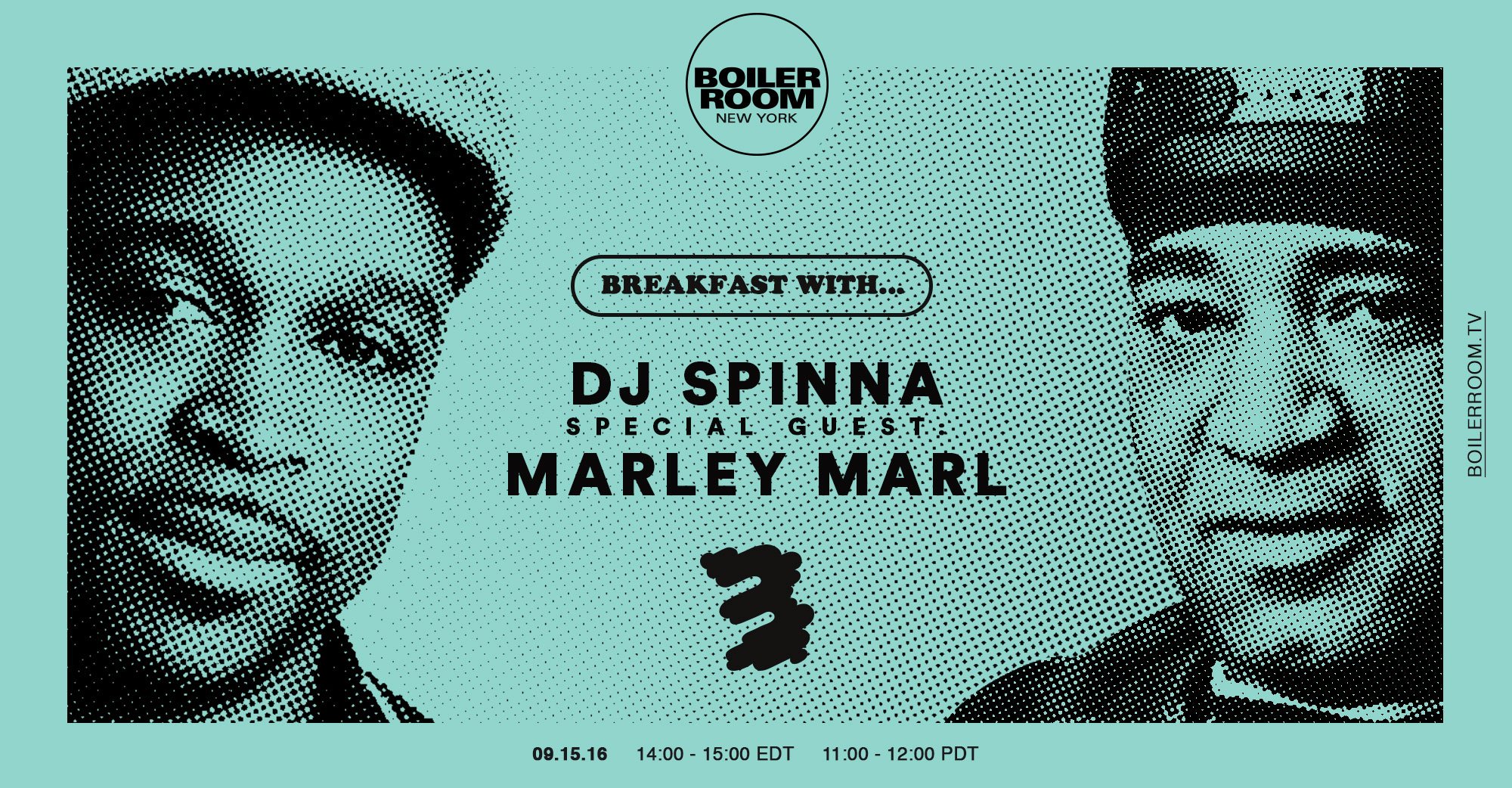 Flyer for event Breakfast with DJ Spinna + Marley Marl.