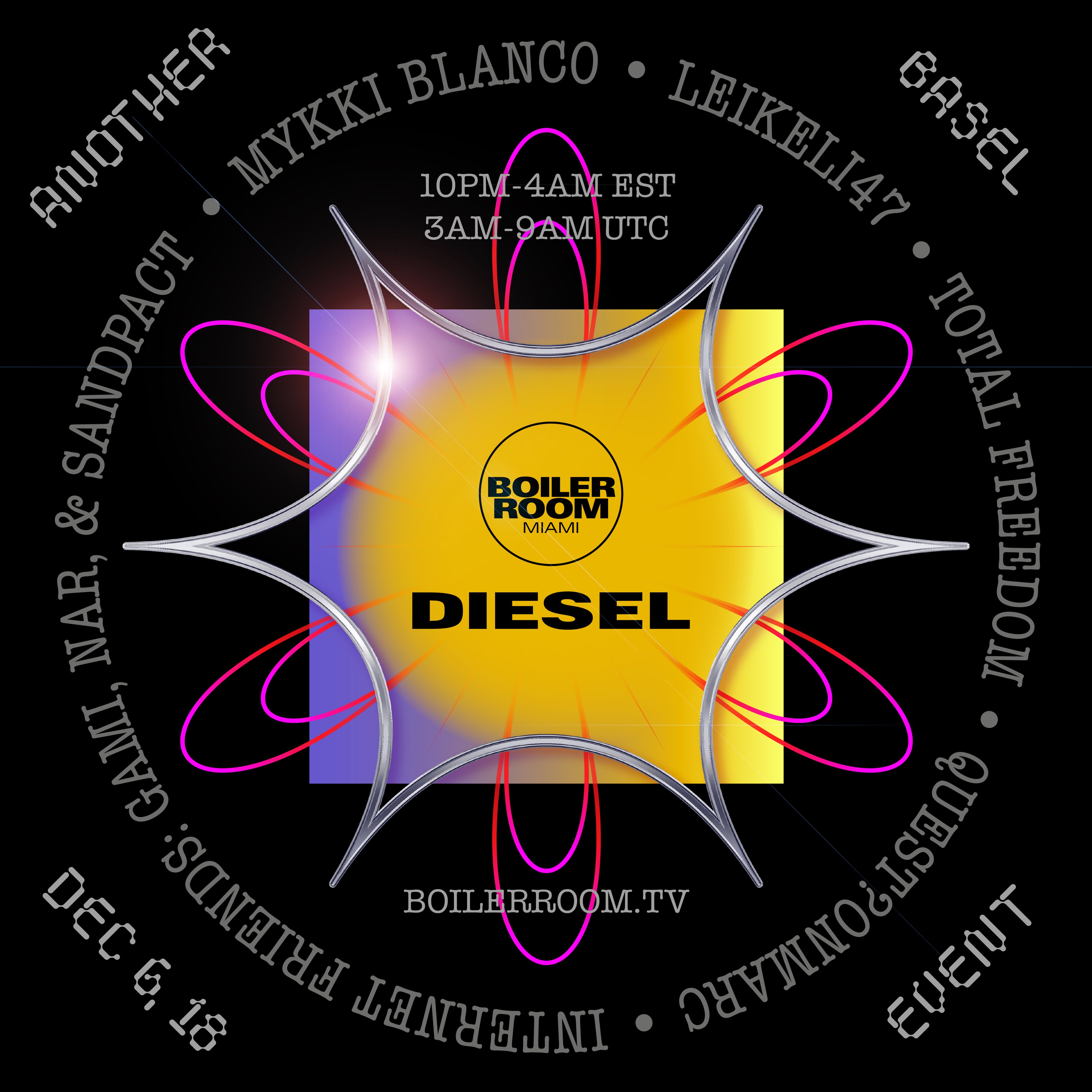Flyer for event Boiler Room x Diesel: Another Basel Event Miami.