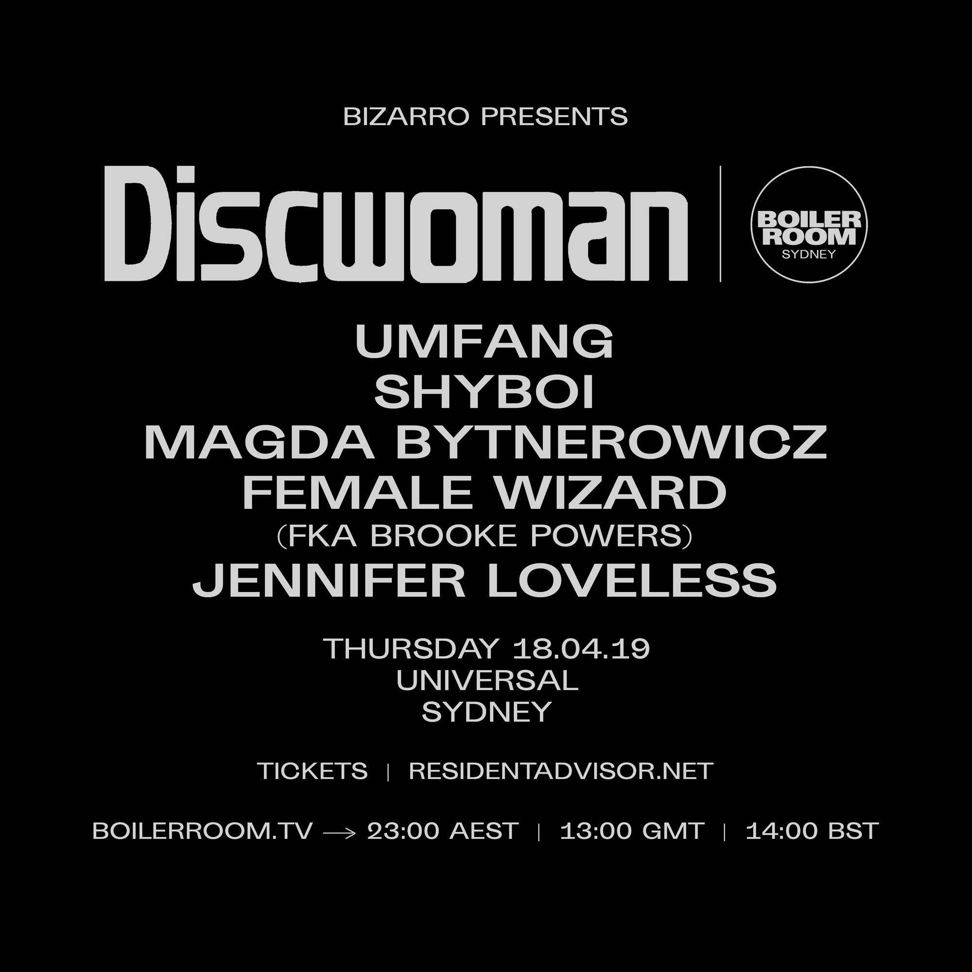 Flyer for event Boiler Room Sydney: Discwoman.