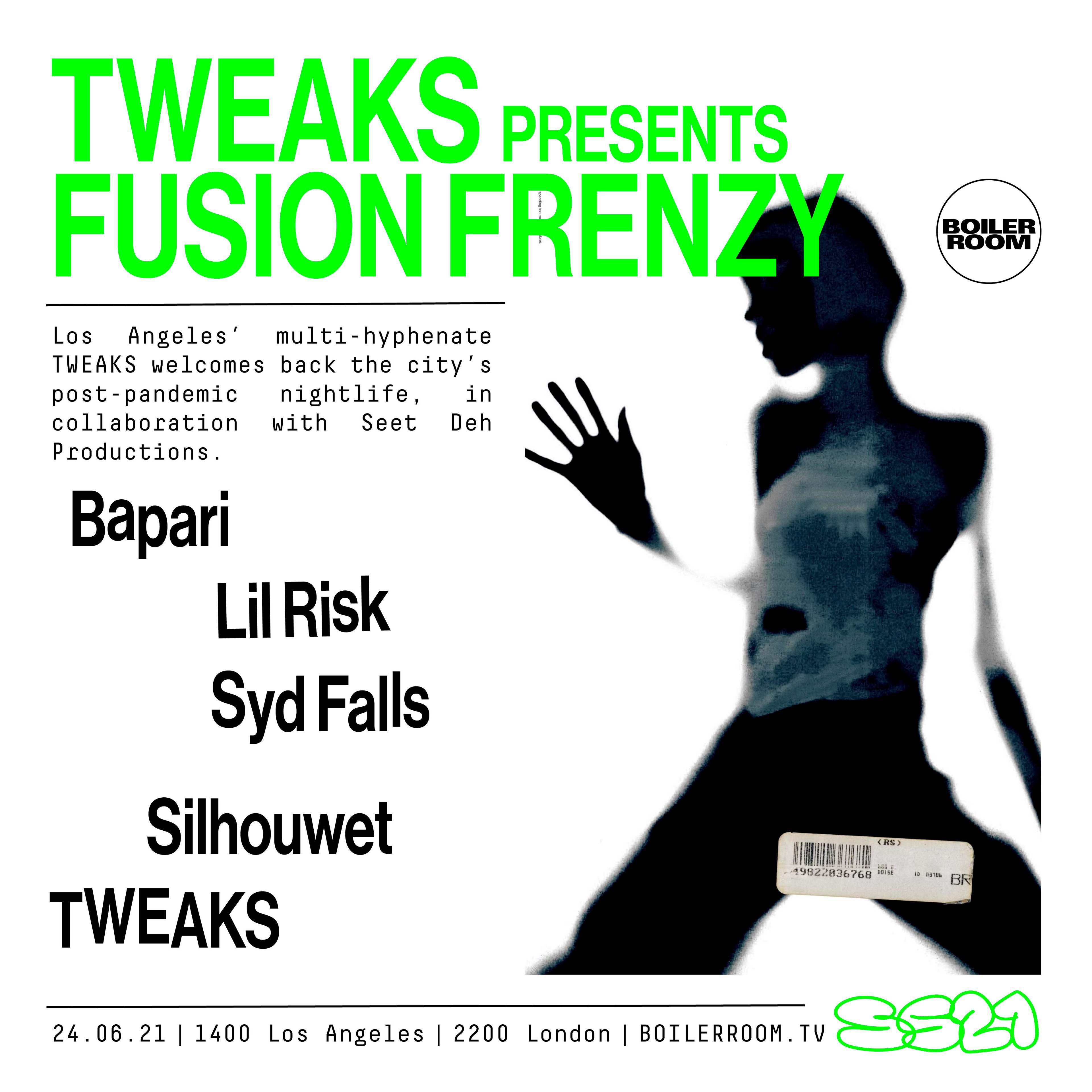 Flyer for event SS21: TWEAKS Presents Fusion Frenzy.