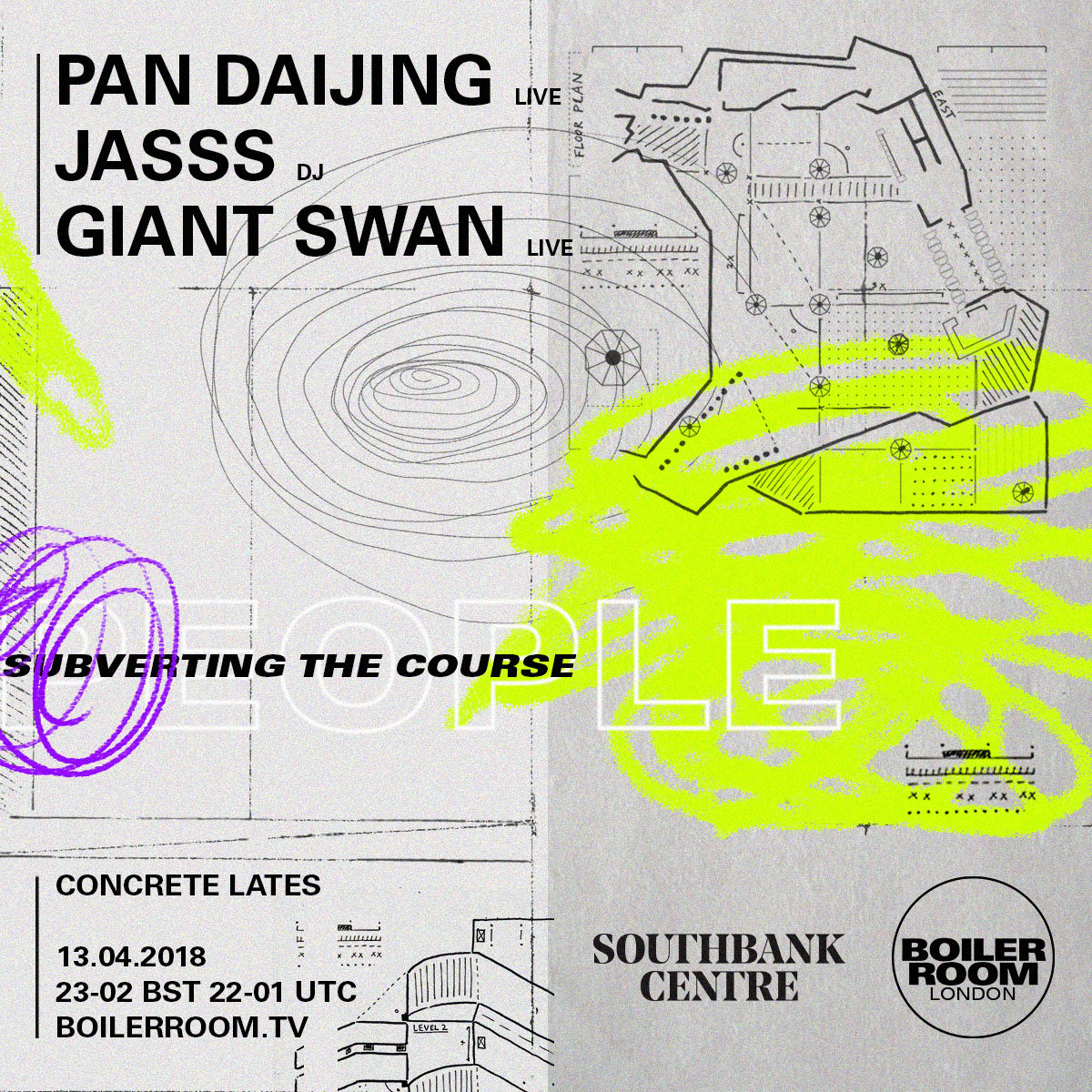 Flyer for event Concrete Lates: Hayward x Boiler Room.