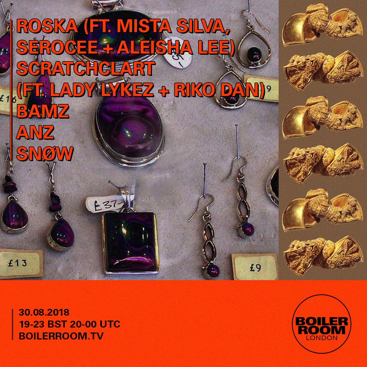 Flyer for event Boiler Room London: Roska, Scratchclart & more.