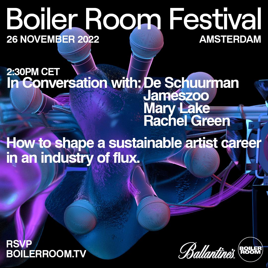 Flyer for event In Conversation With: Rachel Green, De Schuurman & Mary Lake | Boiler Room Festival Amsterdam | Day 3.