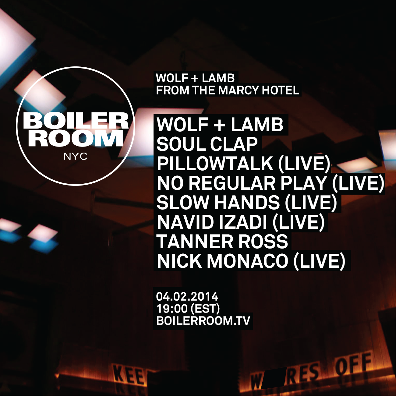 Flyer for event Wolf + Lamb from the Marcy Hotel.