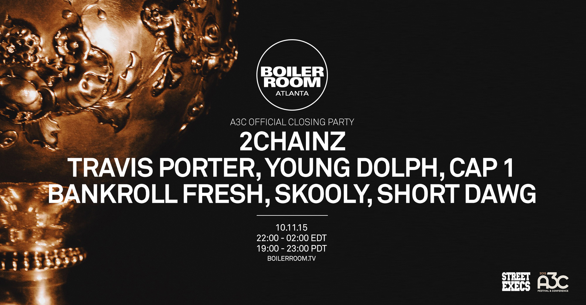 Flyer for event A3C Closing Party with Street Execs.