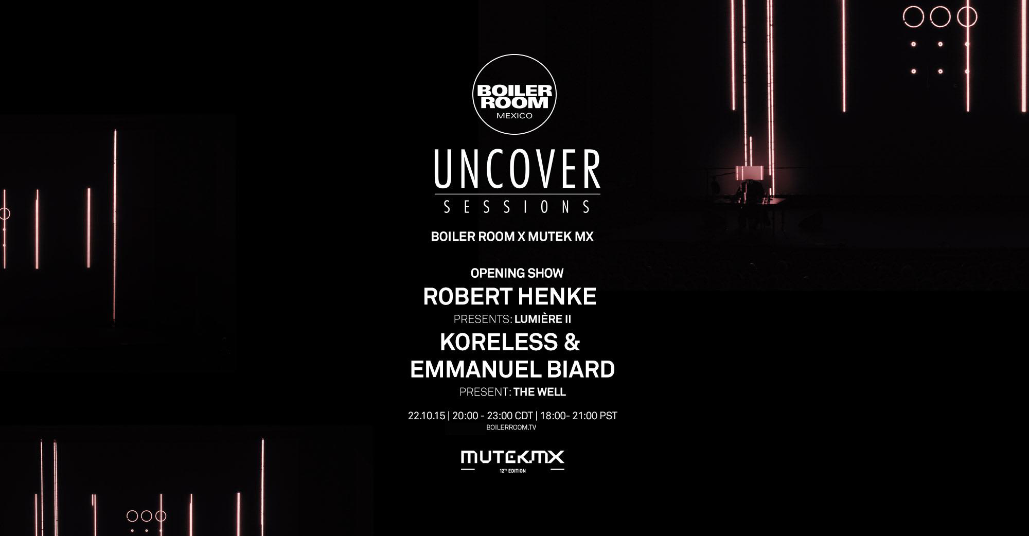 Flyer for event MUTEK MX: Robert Henke, Koreless + Emmanuel Biard.