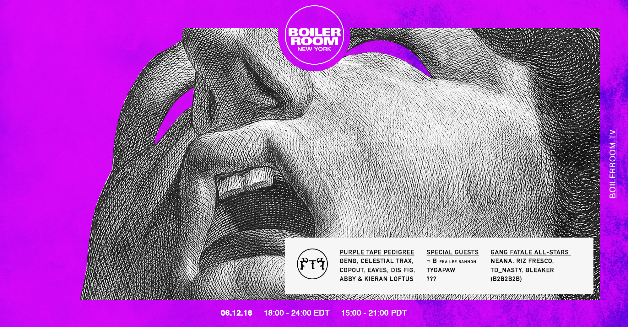 Flyer for event PTP with Lee Bannon & Gang Fatale All-Stars.