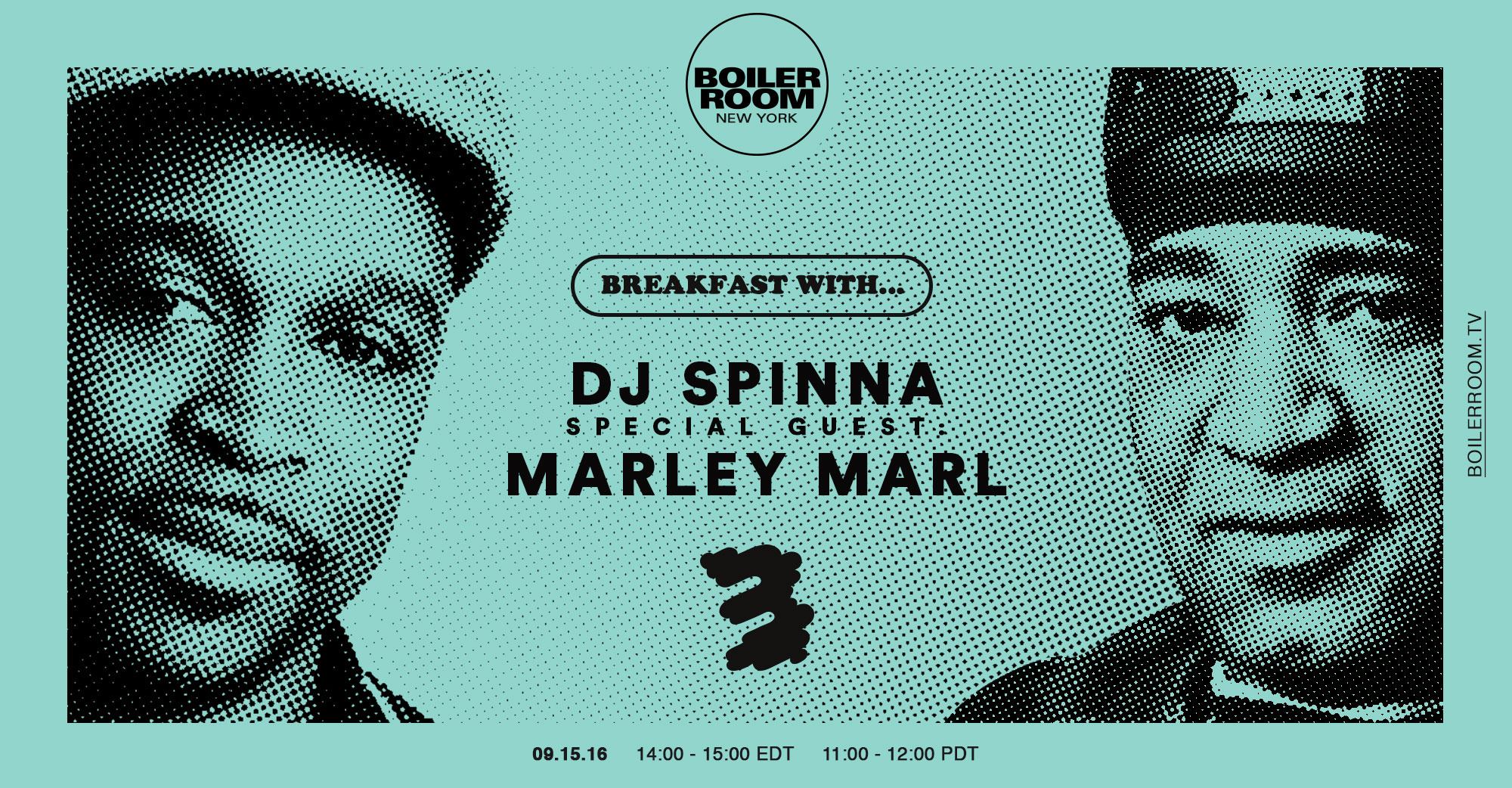 Flyer for event Breakfast with DJ Spinna + Marley Marl.
