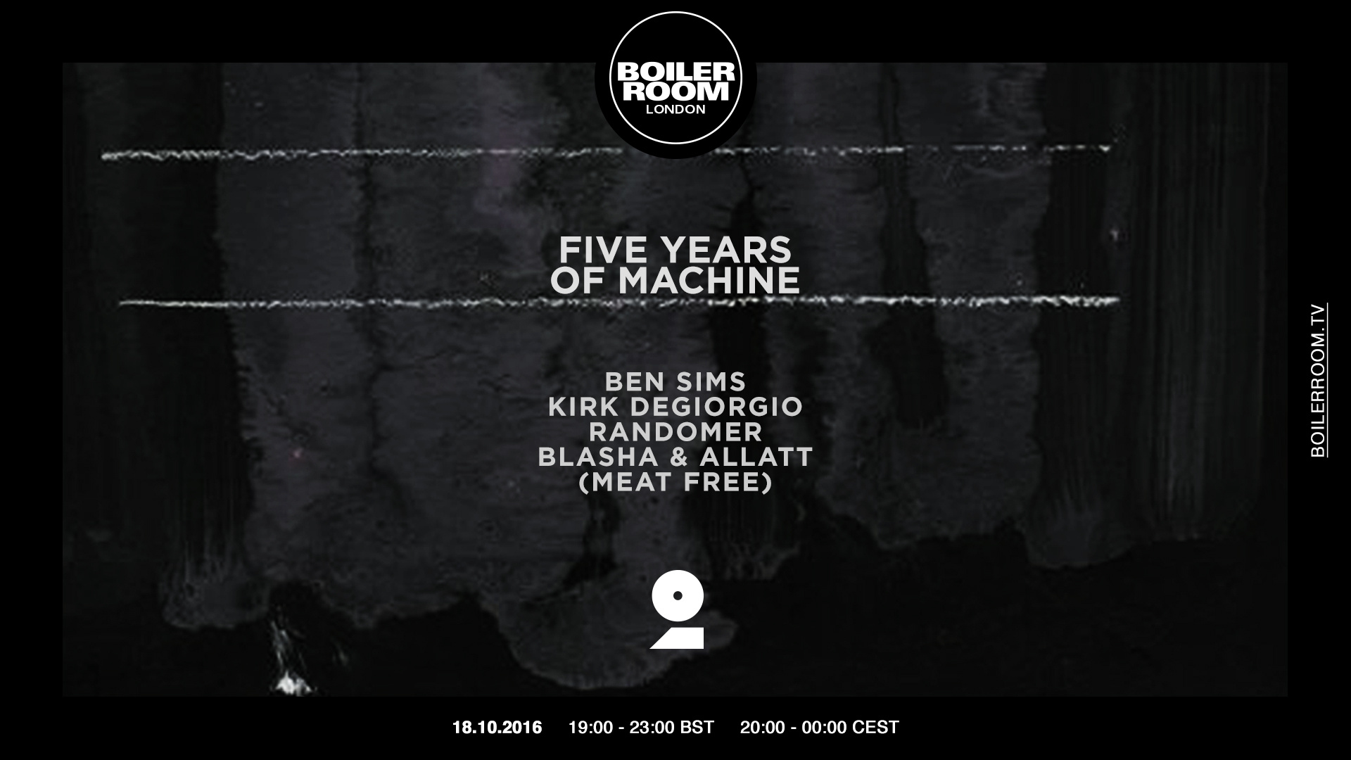 Flyer for event London: Ben Sims, Kirk Degiorgio, Randomer + Blasha & Allatt.