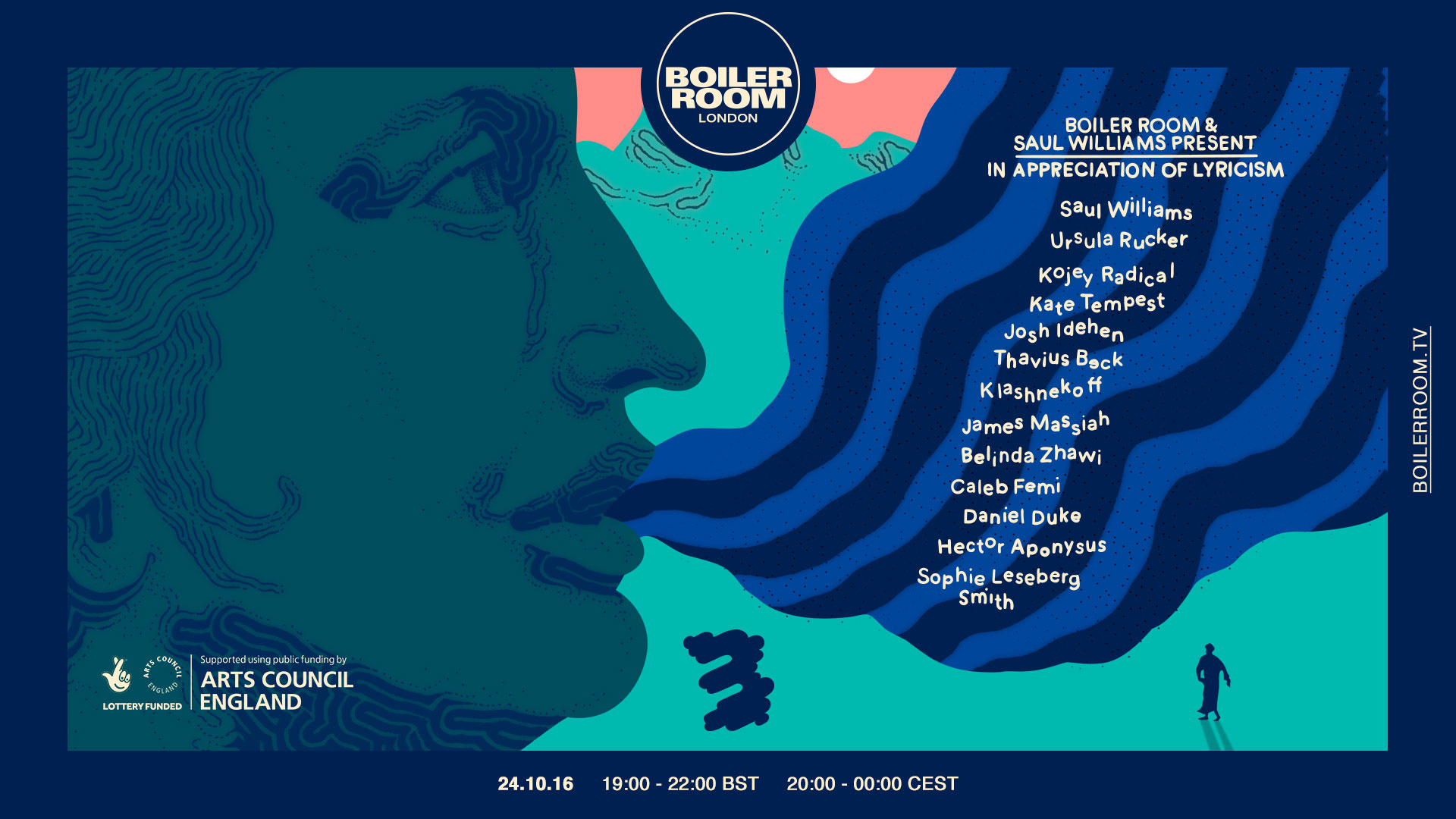 Flyer for event London: Boiler Room x Saul Williams Presents — In Appreciation Of Lyricism.