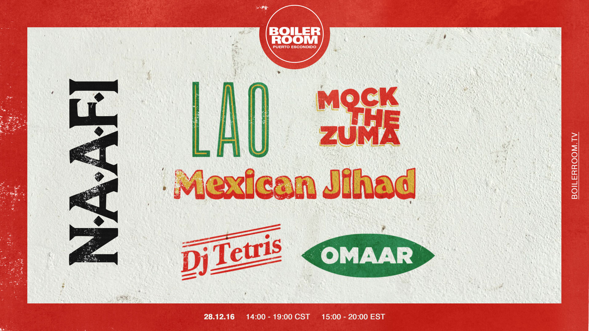 Flyer for event NAAFI: Lao, Mexican Jihad, Mock The Zuma, DJ Tetris, & OMAAR.