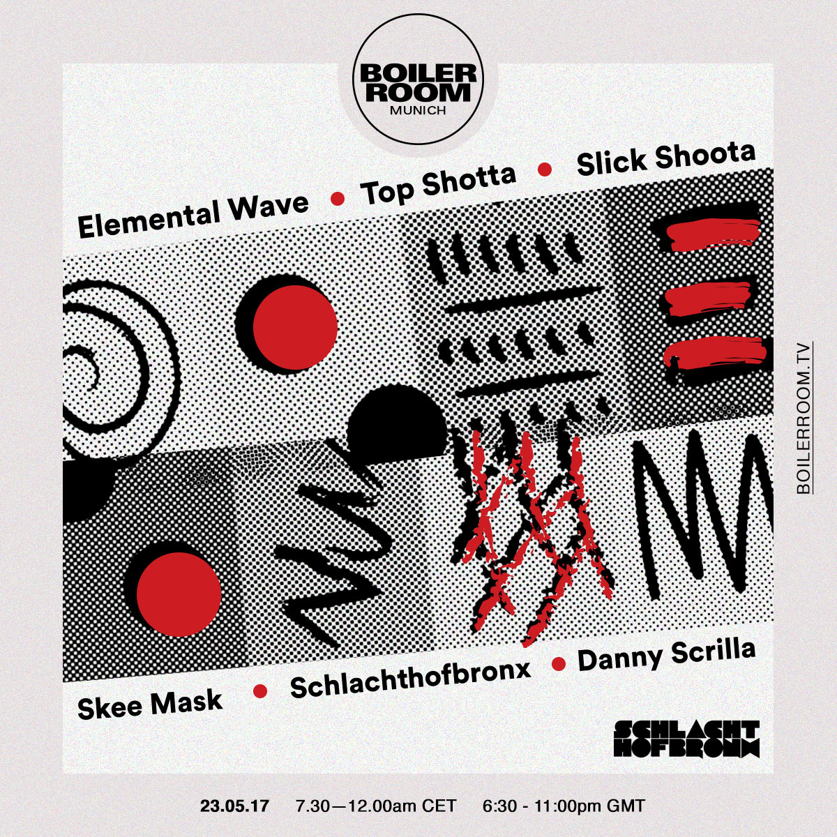 Flyer for event Boiler Room Munich: Schlachthofbronx & Friends.
