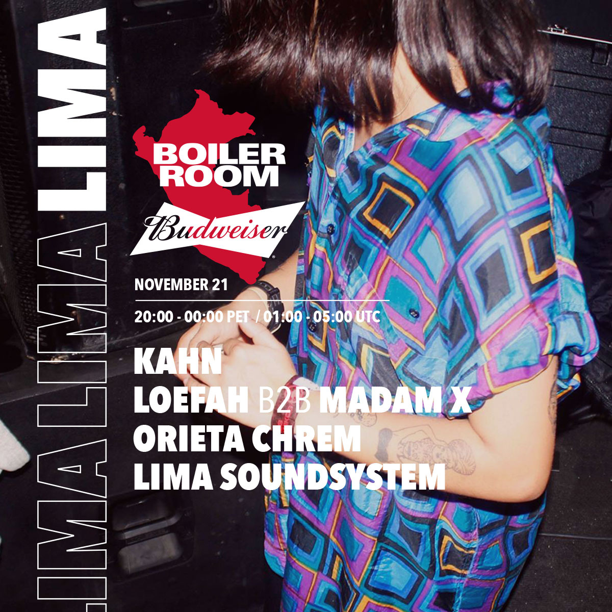 Flyer for event Boiler Room x Budweiser Lima.