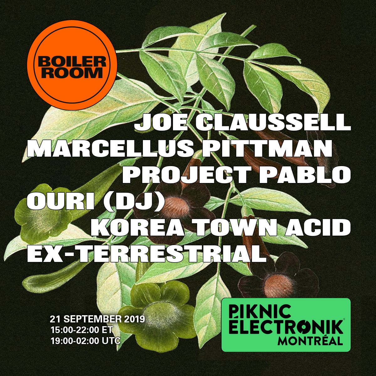 Flyer for event Boiler Room x Piknic Électronik Montréal.