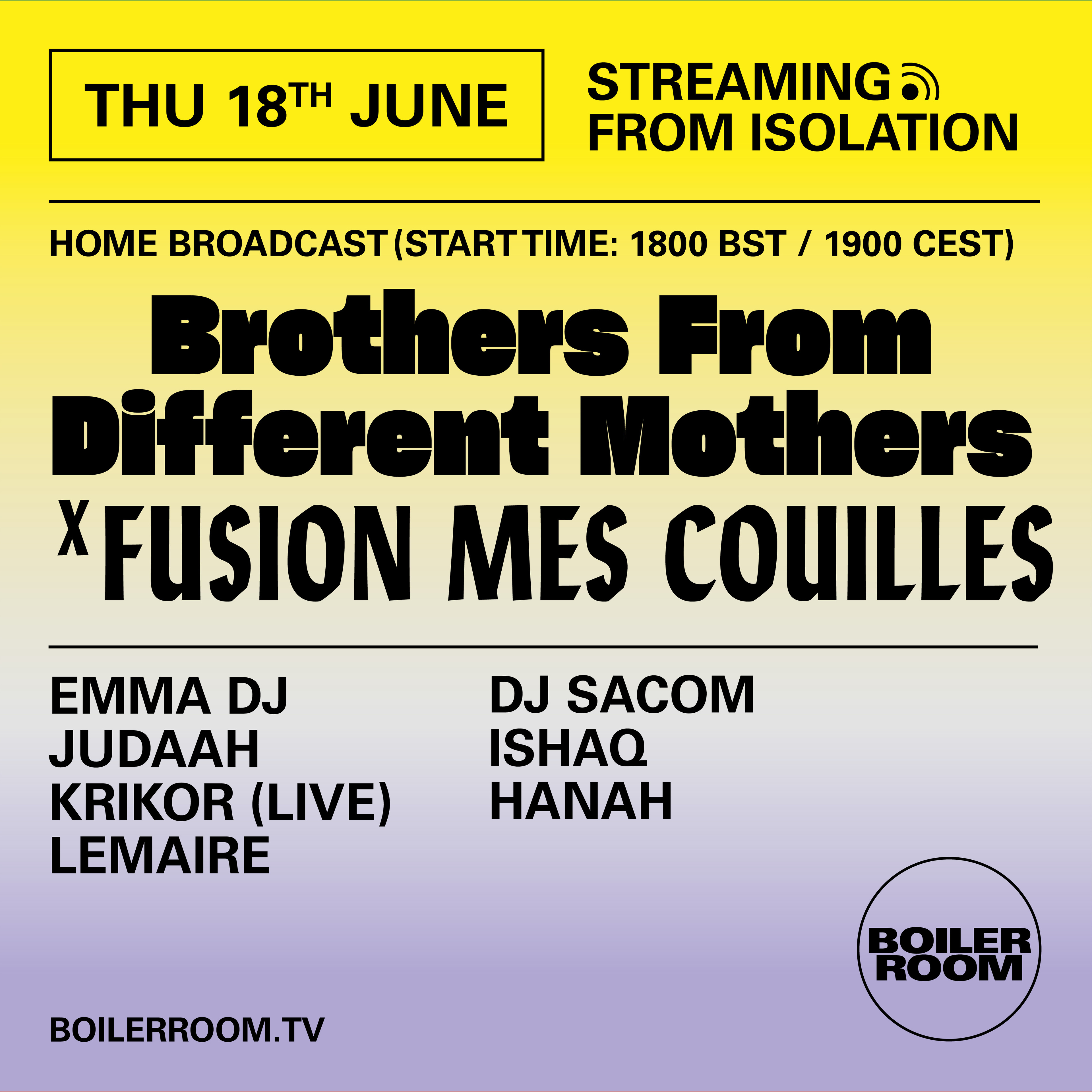 Flyer for event Streaming From Isolation with BFDM x Fusion Mes Couilles.