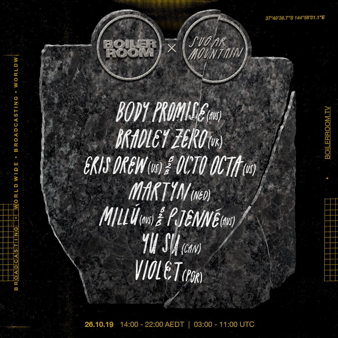 Flyer for event Boiler Room x Sugar Mountain.