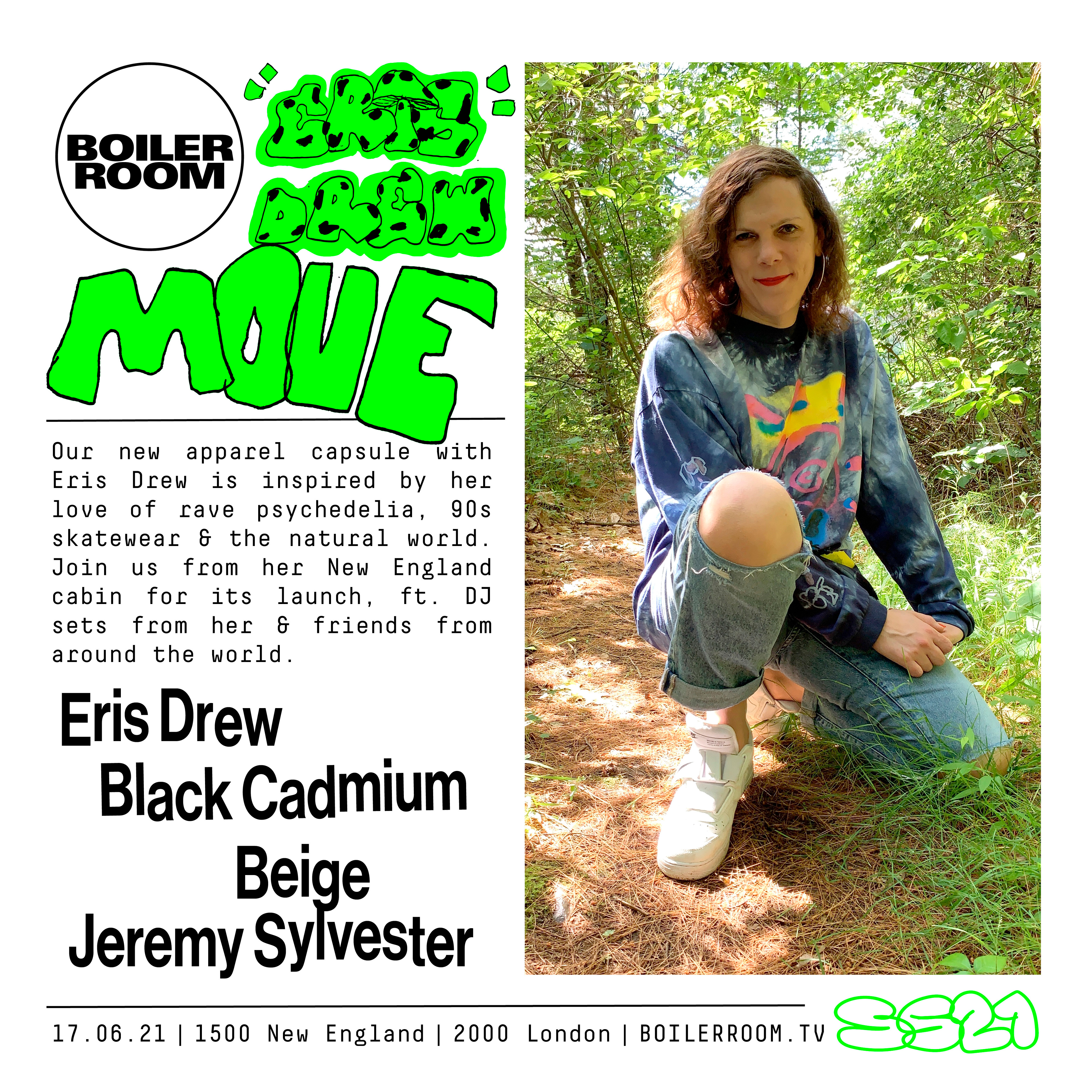 Flyer for event SS21: Eris Drew  x Boiler Room 'MOVE' Launch.