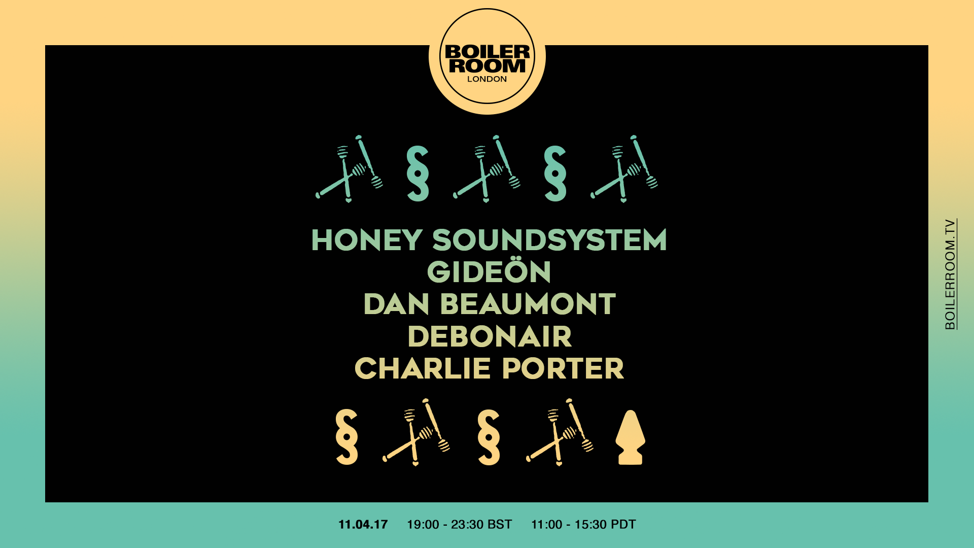 London: Honey Soundsystem, Gideön, Dan Beaumont, DEBONAIR, Charlie Porter flyer