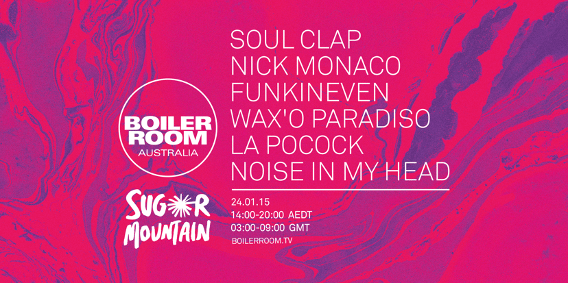 Flyer for event Boiler Room x Sugar Mountain.