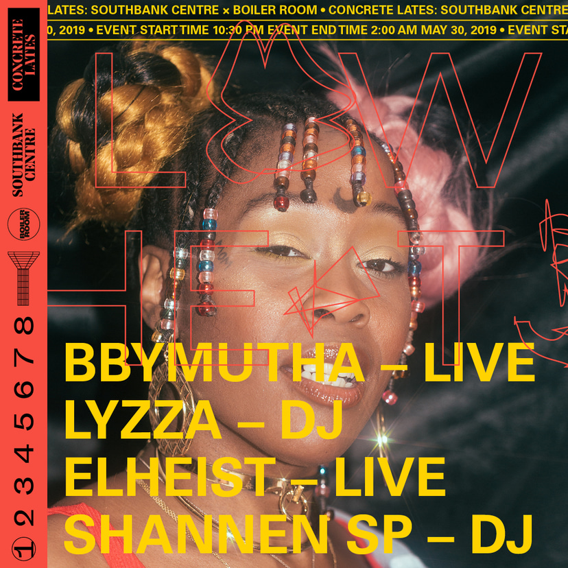 Flyer for event Concrete Lates: BbyMutha, Elheist, LYZZA.