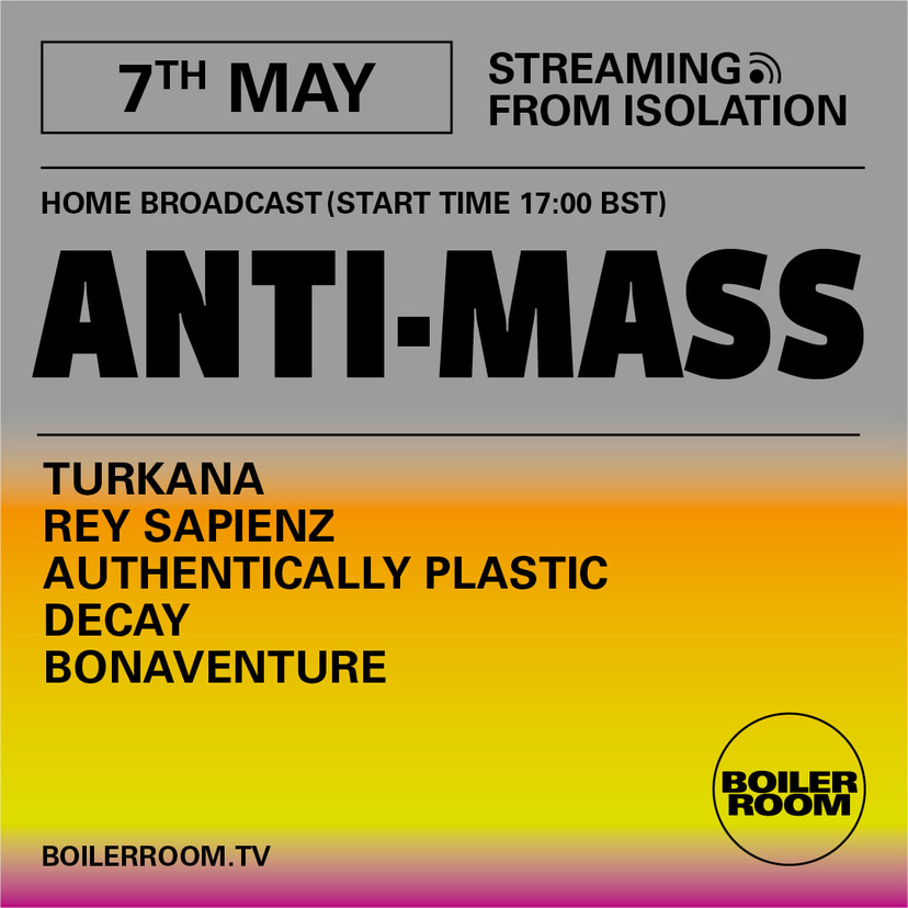Flyer for event Streaming From Isolation with Anti-Mass.