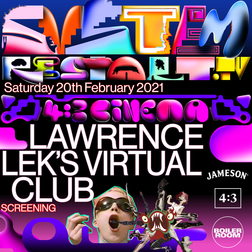 Flyer for event 4:3 Cinema: Lawrence Lek's Virtual Club.