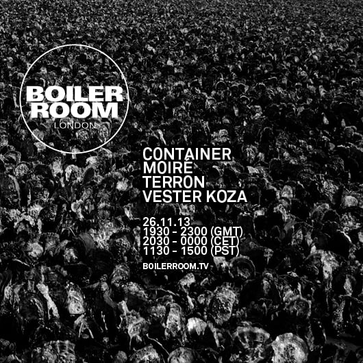 Flyer for event Container, Moiré, Terron & Vester Koza.