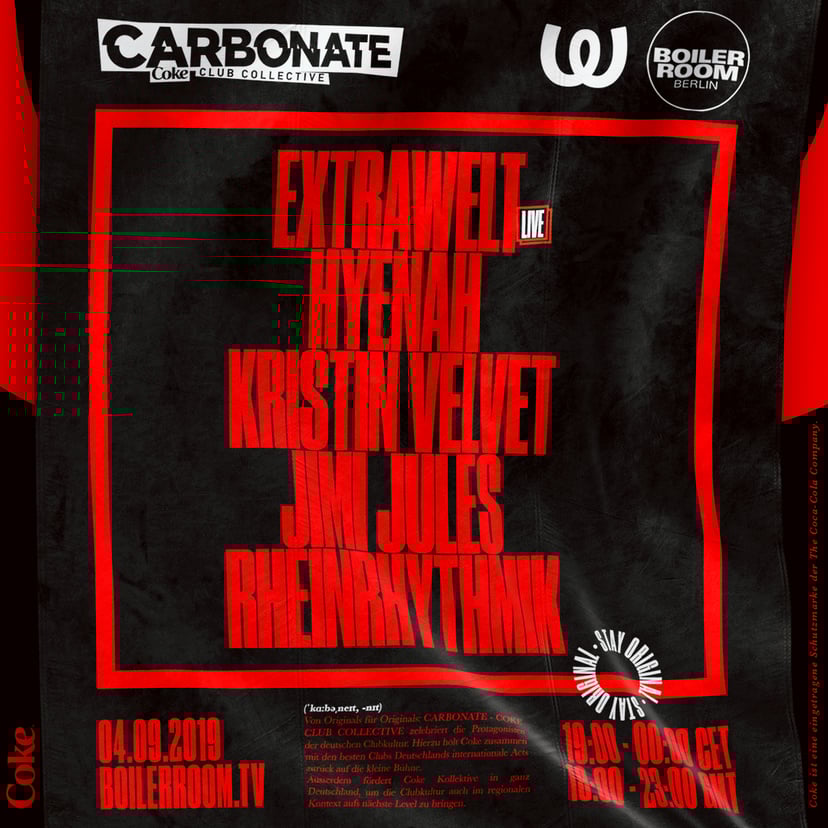 Flyer for event Boiler Room x Coke Carbonate Berlin.